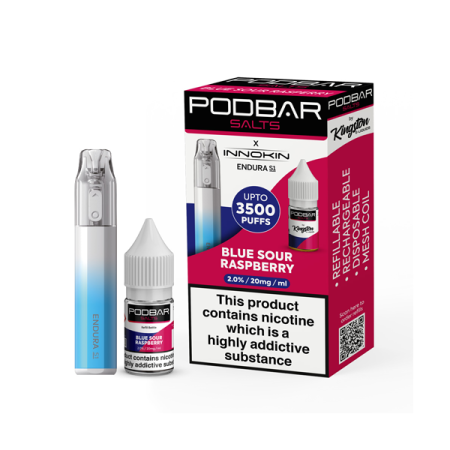 20mg Podbar Salts x Innokin Endura S1 Disposable Vape Kit 3500 Puffs - Flavour: Blue Sour Raspberry