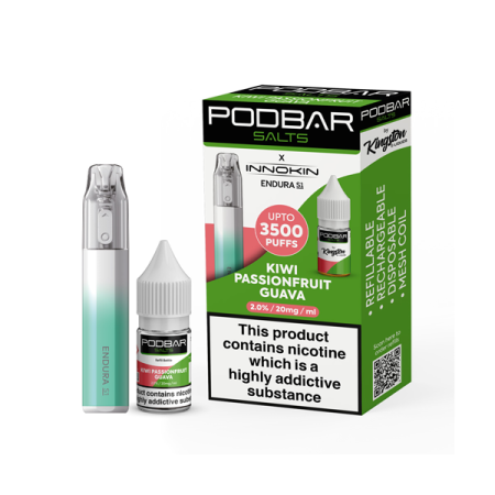 20mg Podbar Salts x Innokin Endura S1 Disposable Vape Kit 3500 Puffs - Flavour: Kiwi Passionfruit Guava