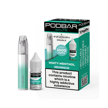 20mg Podbar Salts x Innokin Endura S1 Disposable Vape Kit 3500 Puffs - Flavour: Minty Menthol