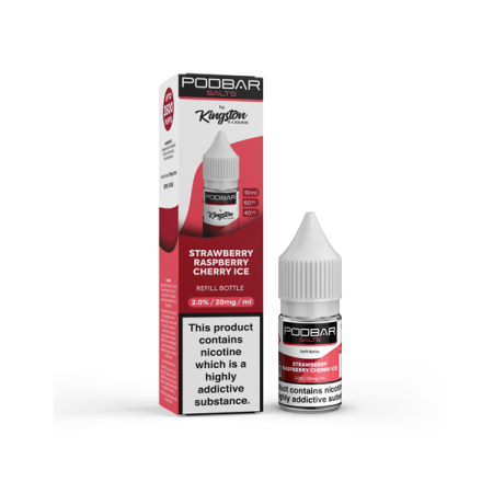 20mg Podbar Salts 10ml Refill Nic Salts (60VG/40PG) - Flavour: Strawberry Raspberry Cherry Ice