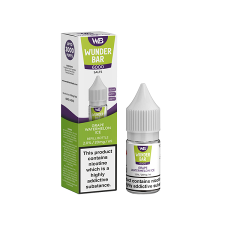 20mg Wunderbar 6000 Salts 10ml Nic Salts (60PG/40VG) - Flavour: Grape Watermelon Ice