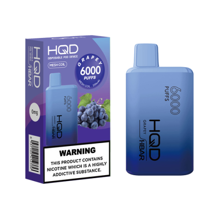 0mg HQD HBAR Disposable Vape Device 6000 Puffs - Flavour: Grapey