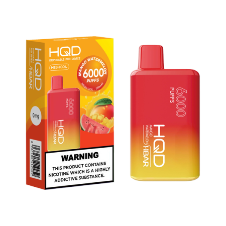 0mg HQD HBAR Disposable Vape Device 6000 Puffs - Flavour: Mango Watermelon