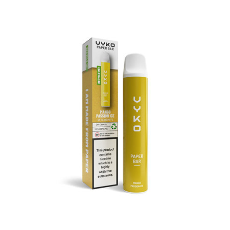 20mg VYKO (99% Plastic Free) Paper Bar Disposable Vape Device 800 Puffs - Flavour: Mango Passion Ice