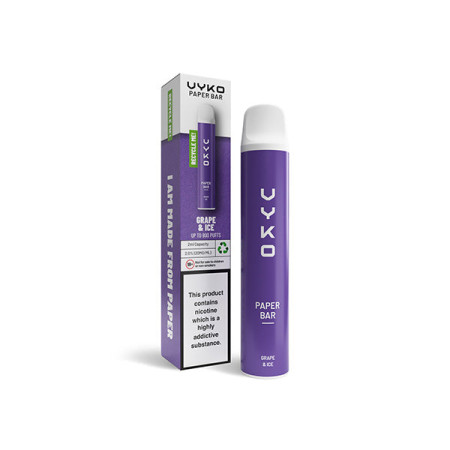 20mg VYKO (99% Plastic Free) Paper Bar Disposable Vape Device 800 Puffs - Flavour: Grape