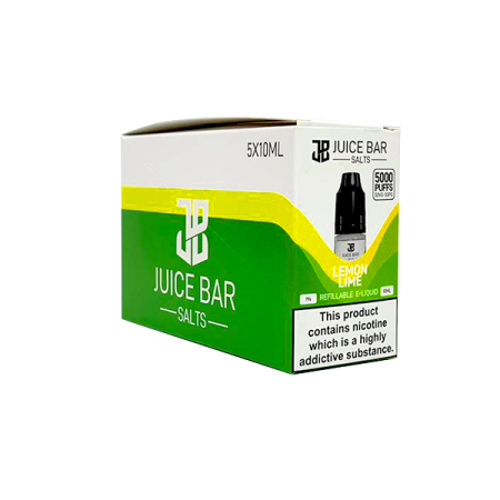 10mg Juice Bar Salts 10ml Nic Salts - Pack Of Five (50VG/50PG) - Flavour: Lemon Lime