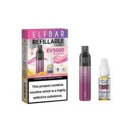 20mg Elf Bar EV5000 Disposable Pod Kit + Elfliq Salt - Flavour: Strawberry Raspberry Cherry Ice