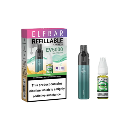 20mg Elf Bar EV5000 Disposable Pod Kit + Elfliq Salt - Flavour: Spearmint