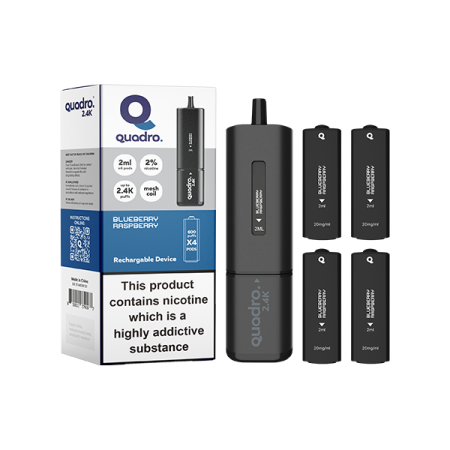 20mg Quadro 2.4K Pod Vape Kit Black Series 2400 Puffs - Flavour: Blueberry Raspberry