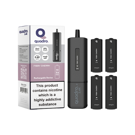 20mg Quadro 2.4K Pod Vape Kit Black Series 2400 Puffs - Flavour: Fizzy Cherry