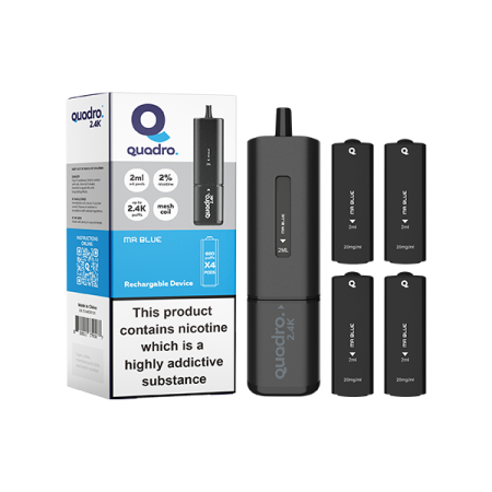 20mg Quadro 2.4K Pod Vape Kit Black Series 2400 Puffs - Flavour: Mr Blue