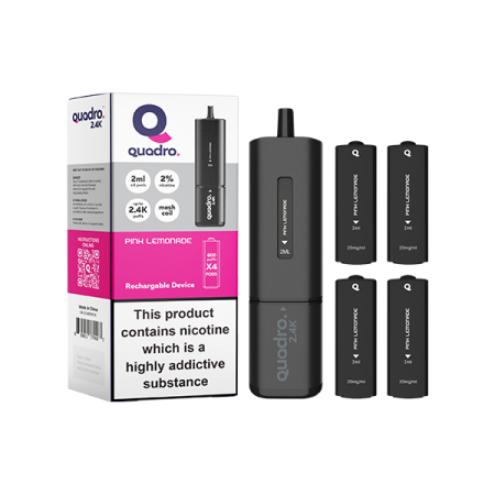 20mg Quadro 2.4K Pod Vape Kit Black Series 2400 Puffs - Flavour: Pink Lemonade