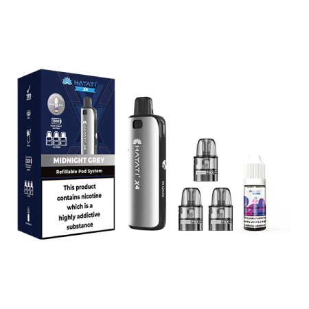 Hayati X4 Refillable Pod Vape Kit  Includes 1X Nic Salts 20mg + 3x Refillable Pods - Color: Midnight Grey