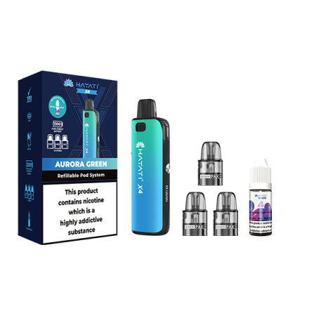 Hayati X4 Refillable Pod Vape Kit  Includes 1X Nic Salts 20mg + 3x Refillable Pods - Color: Aurora Green