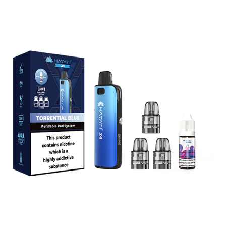 Hayati X4 Refillable Pod Vape Kit  Includes 1X Nic Salts 20mg + 3x Refillable Pods - Color: Torrential Blue