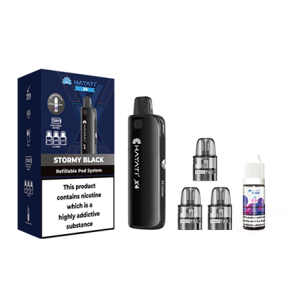 Hayati X4 Refillable Pod Vape Kit  Includes 1X Nic Salts 20mg + 3x Refillable Pods - Color: Stormy Black