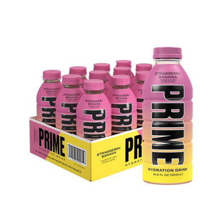 PRIME Hydration USA Strawberry Banana Sports Drink 500ml - Quantity: Box of 12